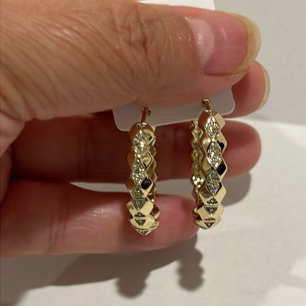 14k Gold Plated Hoop Earrings With Zircon - Picture 1 of 2